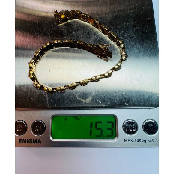 Sterling Silver 925 Gold Tone X Link Tennis Bracelet with White Crystals, 7.5" - Picture 5 of 8